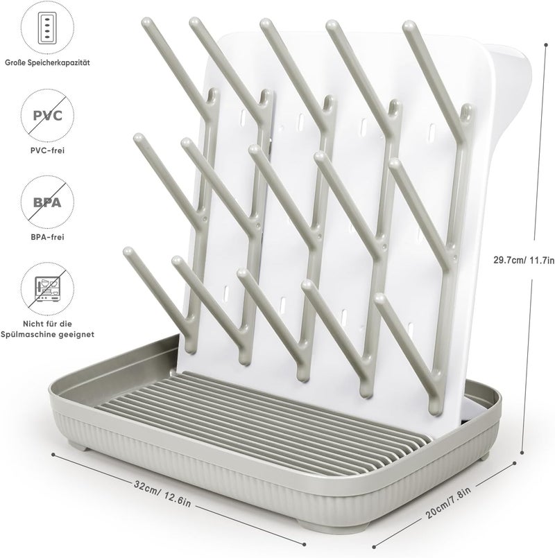 Termichy Baby Bottle Drying Rack: Large Vertical Bottle Dryer Rack Holder - Space Saving Standing Drying Rack for Baby Bottles and Pump Part Cleaning (Khaki) - Image 5